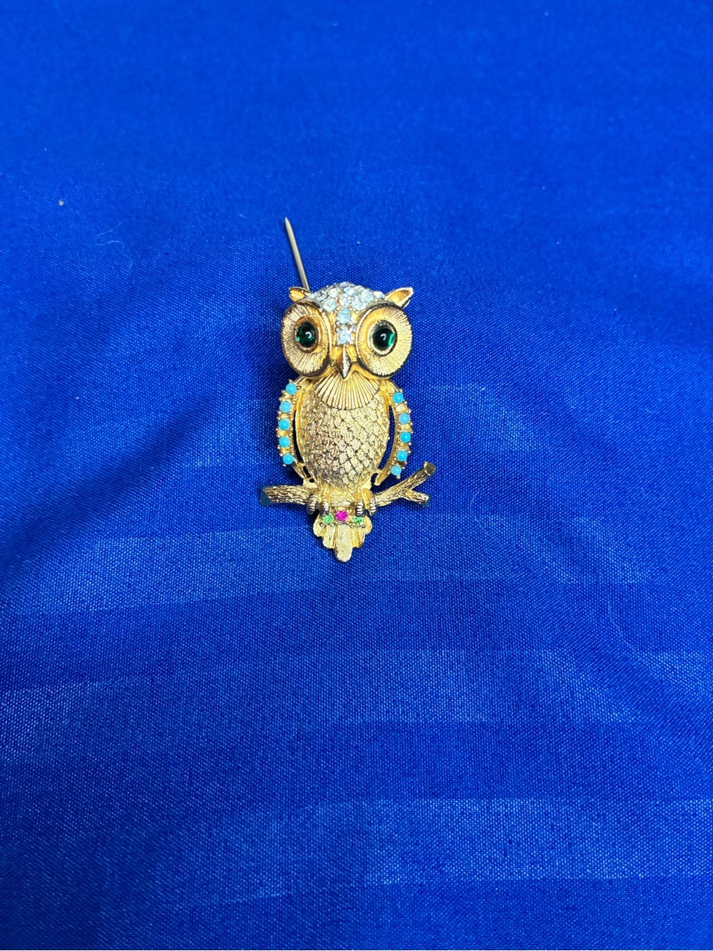 Vintage Rare Coro Owl Brooch with Turquoise Accents